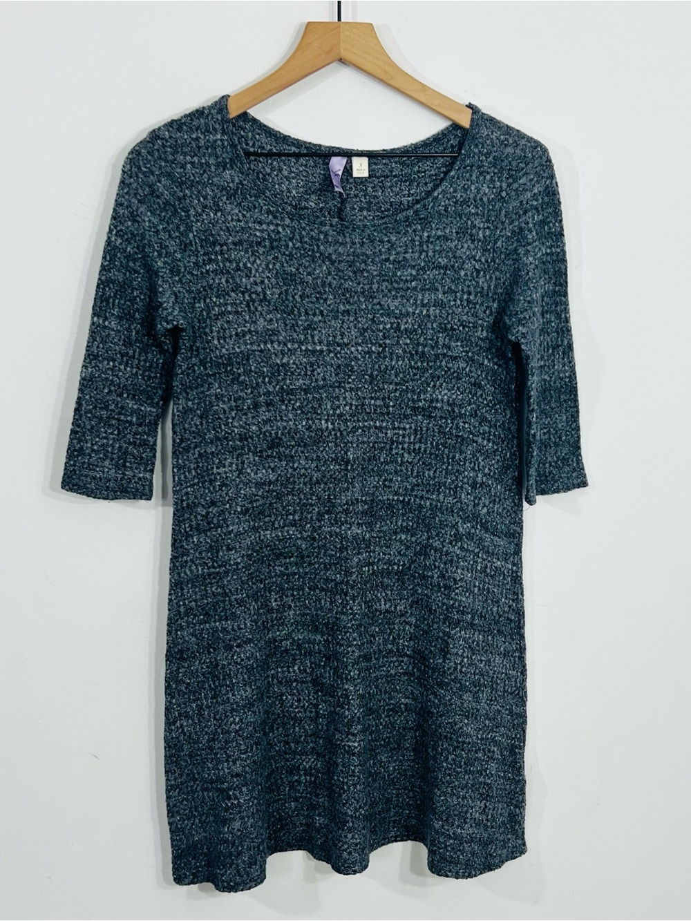 Alya Gray Knit 1/2 Sleeve Scoop Neck Dress Casual Feminine Above Knee Length